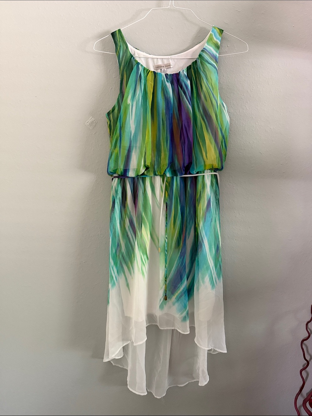 Sandra Darren Multicolor Green Blue Purple High-Low Chiffon Casual Dress